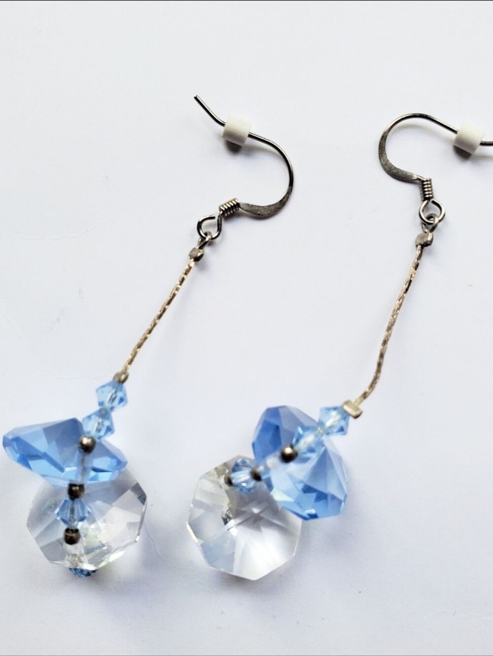 Blue and clear crystal drop earrings. New. No tag, but never worn.